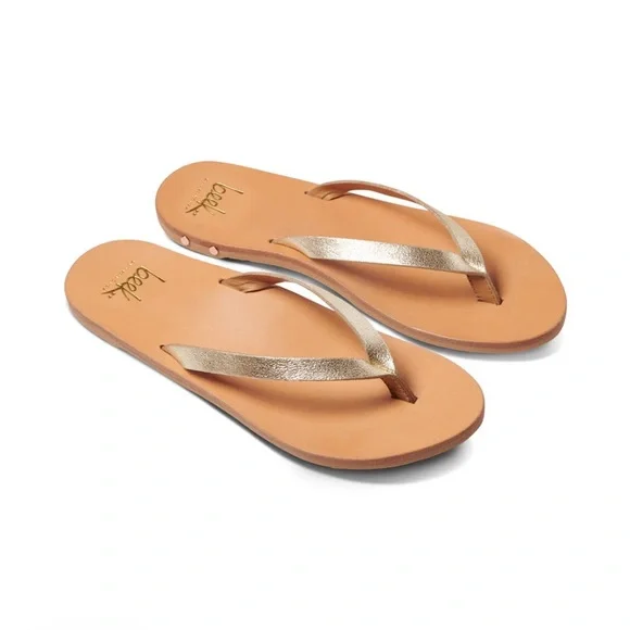 Beek Seabird Platinum/ Honey Leather Flip Flop Thong Sandals Size 7 - Picture 7 of 8